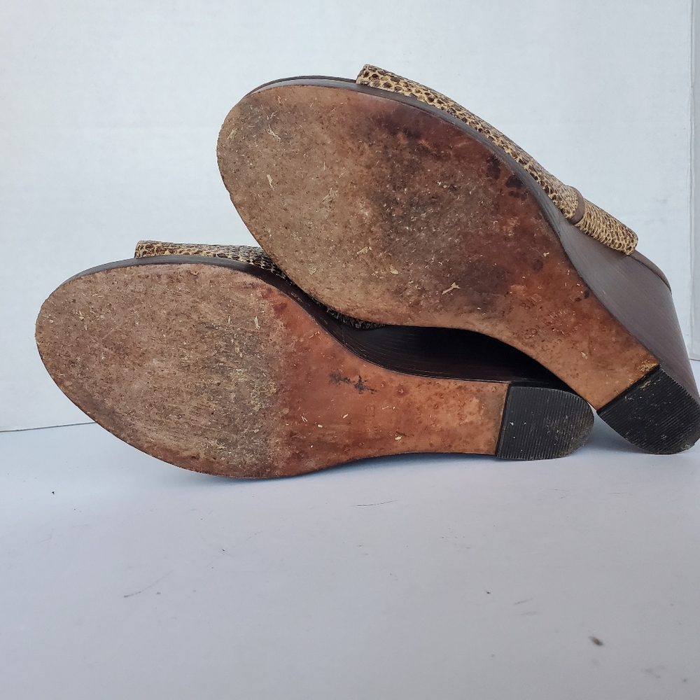 COLE HAAN Brown Snake Leather Peep Toe Bootie Wedge size 8.5 - Picture 15 of 16